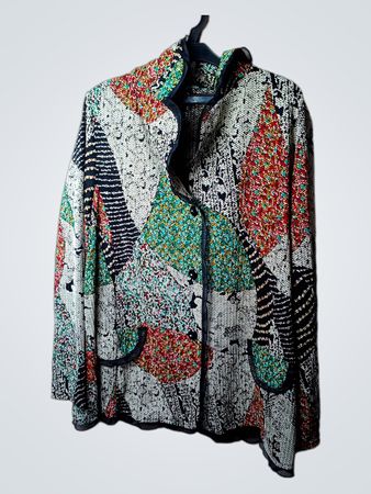 Design Club von IDA Mehrfarbiges abstraktes Muster Mock-Neck-Jacke XXXL