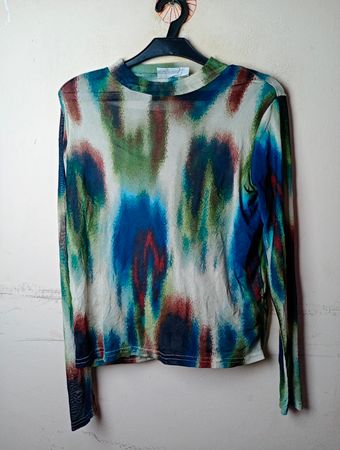 JANINA Langarm-Top mit abstraktem Mesh-Print