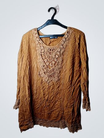 Osey Brown Tunika-Oberteil mit Spitzenbesatz