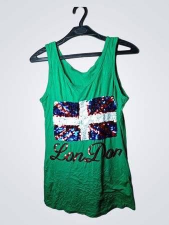 Grünes Tanktop mit London-Pailletten-Design