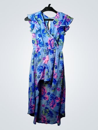 JapnaKids Kleid mit blauem Blumenmuster und Quaste