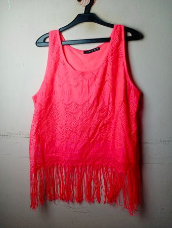 Atmosphere Neon Pink Spitze-Fransen Tanktop