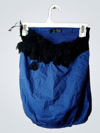 BEST SMILE Blue Smocked Top with Black Floral Detail