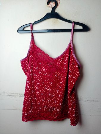 Comma Rotes Polka-Dot-Kameraband-Spitzenbesatz-Cami-Oberteil Größe 42