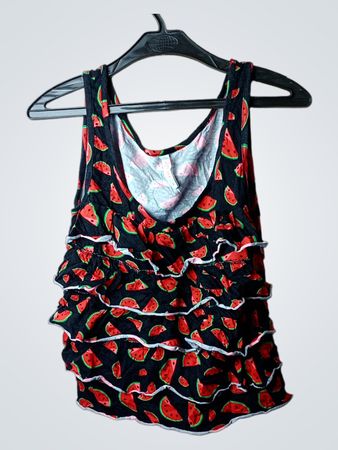 Schwarzes Wassermelonen-Print-Rüschen-Top