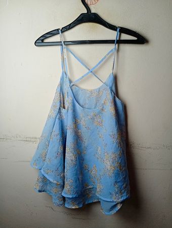 Colloseum Collection Blue Floral Print Layered Cami Top