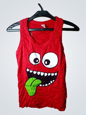 Rotes Tanktop mit Monster-Gesichts-Print