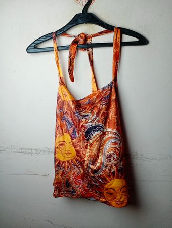 Orange Sun und Paisley-Print Neckholder-Top