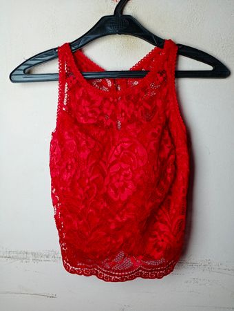 Rotes Spitzen-Crop-Top mit Reißverschluss hinten