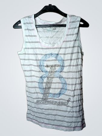 Weiß-grau gestreiftes Tanktop mit „78“-Grafik