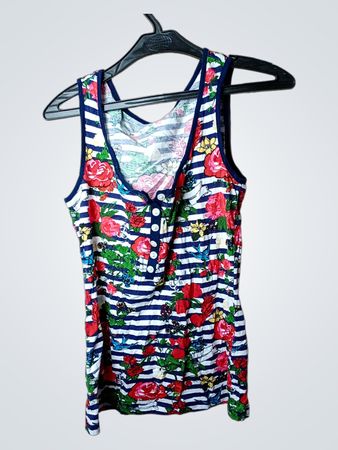 Ärmelloses Tanktop mit blauen Streifen und Blumenmuster