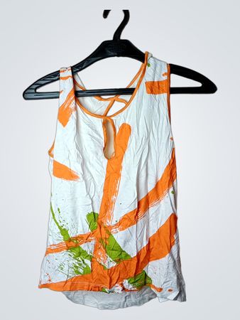 Weißes Tanktop mit orange-grünem Farbspritzer-Print