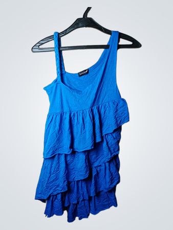 Laura Scott Blue Ruffle Tank Top