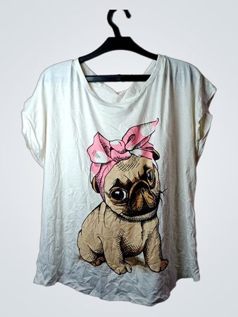 Weißes T-Shirt mit Mops-Grafik