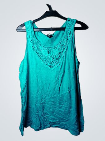 Teal ärmelloses Tanktop mit Spitzenhalsausschnitt