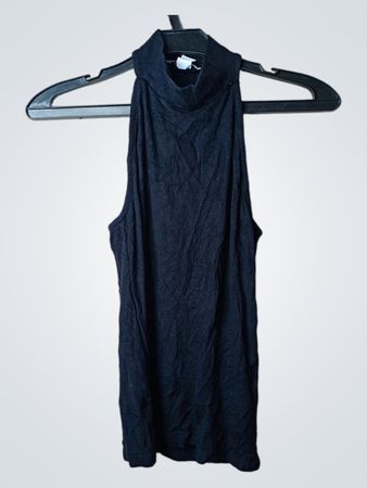Amisu Schwarzes, geripptes Tanktop mit Mock-Neck