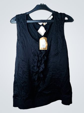 Schwarzes ärmelloses Top mit Rüschen