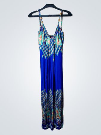 Chic Boa Damen Maxikleid in Blau mit Pfauenmuster