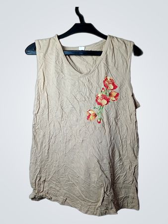 Ärmelloses beiges Top mit Blumenmuster