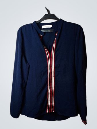 Promod Marineblau gestreifte Langarmbluse