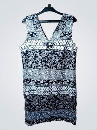 Peacocks Damen schwarzes und weißes ärmelloses V-Ausschnitt-Kleid mit Blumenmuster Größe 14