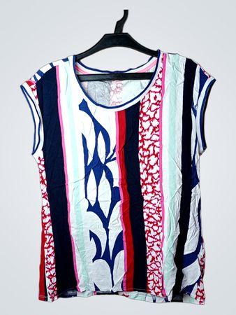 Gestreiftes T-Shirt mit abstraktem Druck