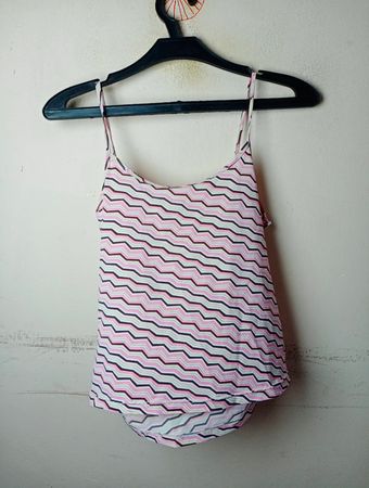 FABIANI Top canottiera rosa da donna con stampa a zigzag e spalline sottili