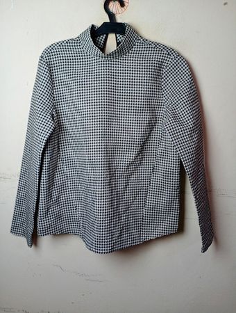 Hahnentritt-Muster Mock-Neck Reißverschluss-Oberteil