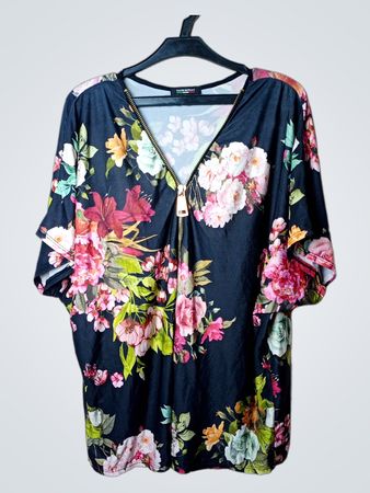 Schwarz geblümtes Zip-Up-Oberteil