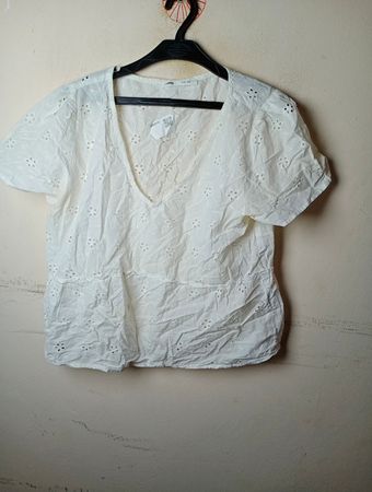 Sinsay Damen Weißes Broderie-Anglaise-Peplum-Oberteil Größe XL