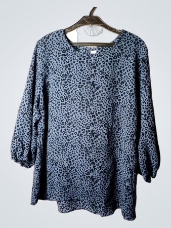 Blaues Leopardenmuster Langarmoberteil