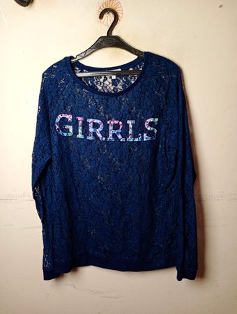 GIRRLS Navy Spitzen-Langarmoberteil