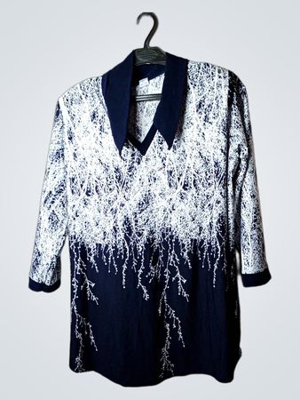 Navy- und Weißer Baumzweig-Print Hemd mit Kragen