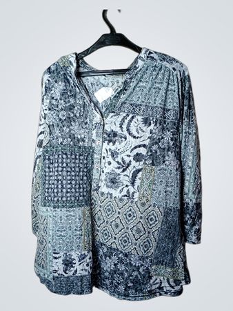 CANDA Damen Patchwork-Print Langarmbluse