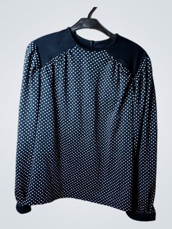 Navyblau gepunktete Langarmbluse