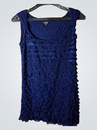 SAVIDA be inspired blaue Rüschen-ärmelose Bluse Größe 10/38
