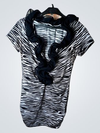 Berge Zebra Print Kleid mit Rüschenausschnitt