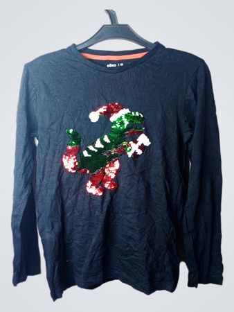 GeMo schwarzes Langarm-T-Shirt mit Dinosaurier-Pailletten-Detail
