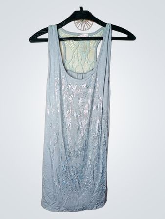 Lamer & Co S/M graues Tanktop mit Spitzenteil am Rücken und Strassdetail