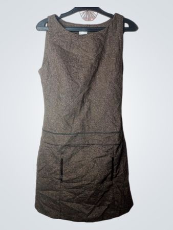Camaieu ärmelloses braunes Tweed-Kleid