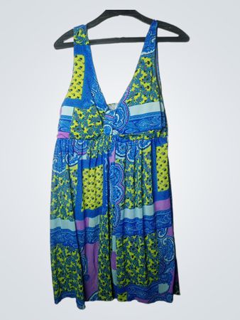 Blaues und gelbes Paisley-Muster Maxikleid