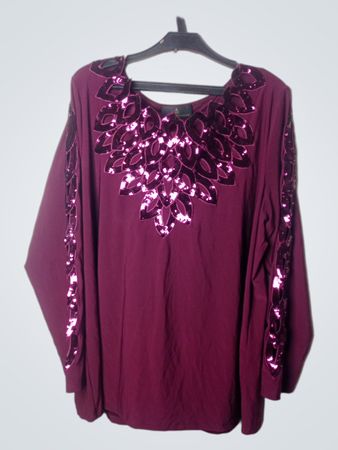 Alfredo Pauly Burgundy mit Pailletten besetztes Langarm-Top