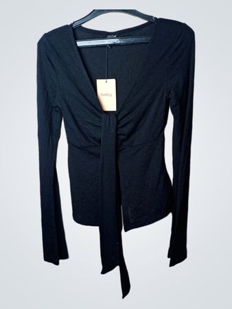 Ginatricot Black Tie Front Langarm-Top
