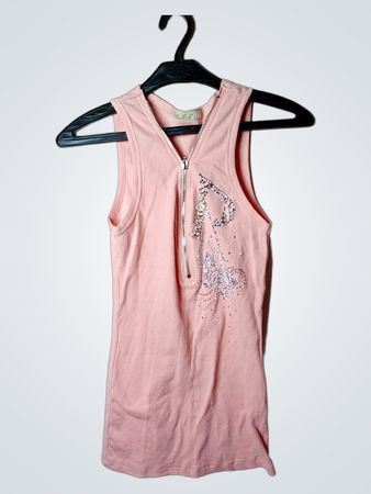 Pinkes Tanktop mit Reißverschluss und Strasssteinchen