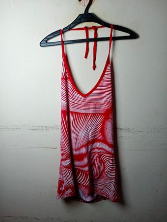 ZABAIONE Red and White Gestreiftes Neckholder-Kleid