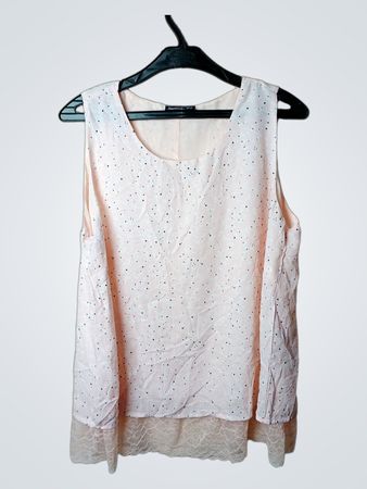 Janina Pink ärmelloses Top mit Spitzenbesatz