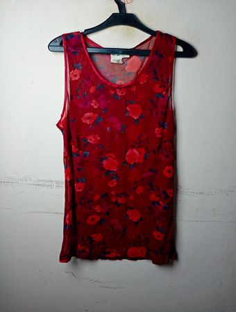 Waschbär 100% Seide Red Floral Tank Top