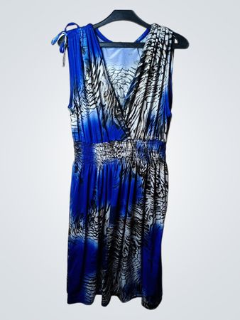 LEANA MO Blue Animal Print ärmelloses Maxikleid