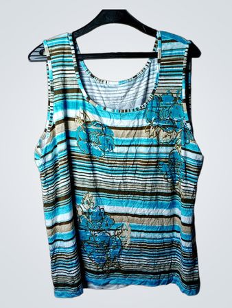 Ärmelloses Tanktop mit blauen und braunen Streifen und Blumenmuster