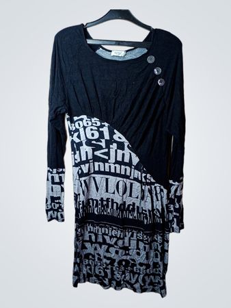 Riccardo Nanni schwarzes und graues Kleid mit grafischem Druck und langen Ärmeln